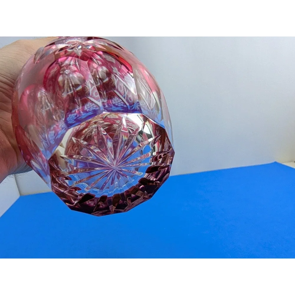 Nachtmann Pink Cranberry Starburst Cut to Clear Crystal Decanter Bavaria Germany